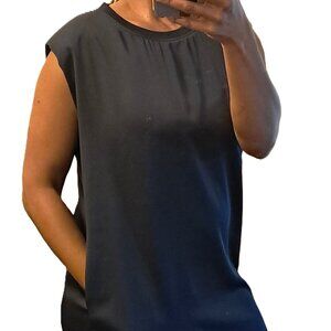 Skies are Blue Women's Satin Navy Blue Sleeveless Midi Dress with pockets L